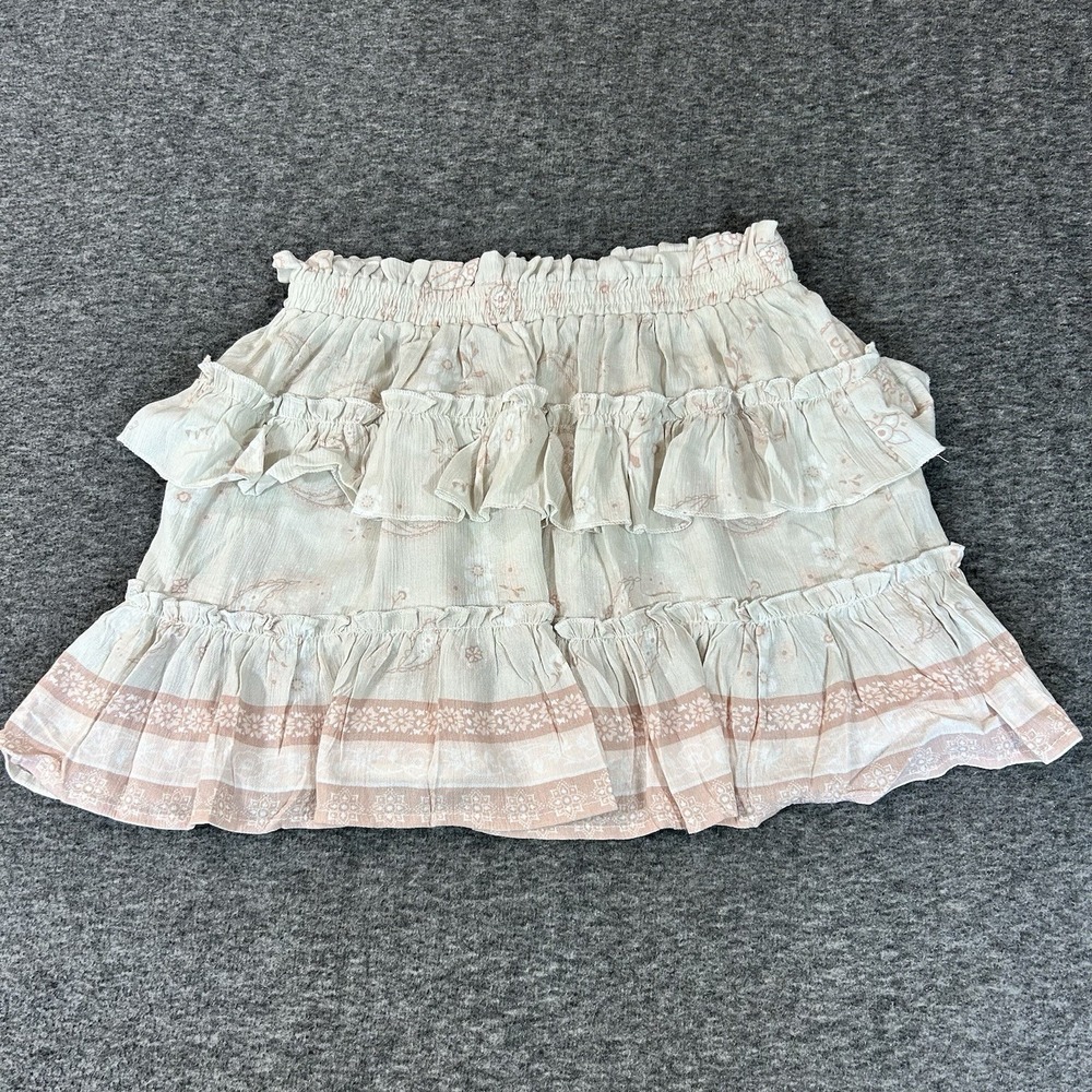 Ocean Drive White Gauze Tiered Ruffle Mini Skirt Smocked Waist Medium Floral